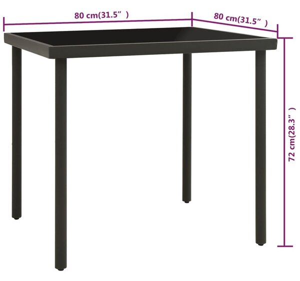 Τραπεζαρία Εξωτερικού Χώρου Ανθρακί 80x80x72 εκ. Γυαλί / Ατσάλι - Ανθρακί