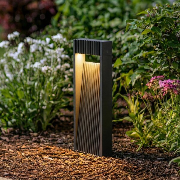 Lucande LED-Sockelleuchte Tavion, 40 cm, ανθρακί, IP65, Μαύρο, Αλουμίνιο, σύγχρονο