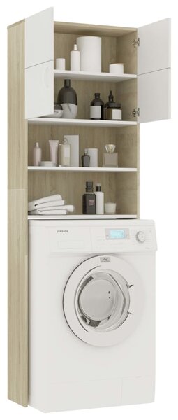 VidaXL Ντουλάπι Πλυντηρ. Λευκό και Sonoma Δρυς 64 x 25,5 x 190 εκ