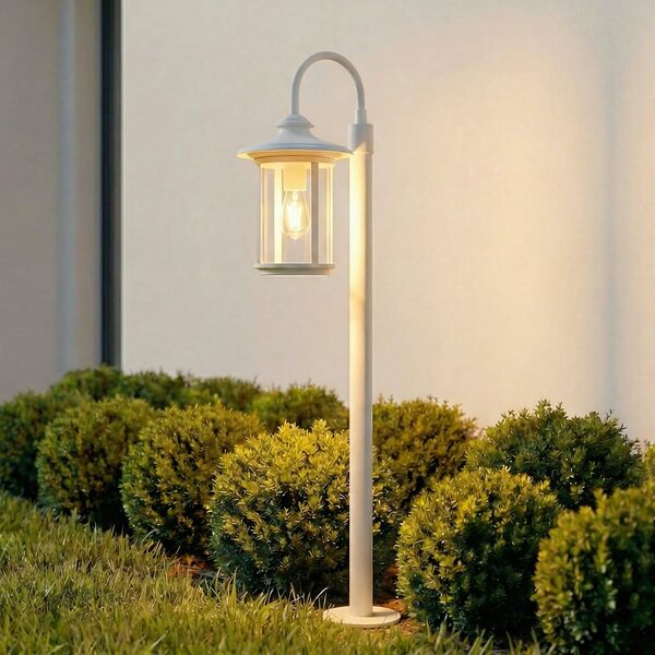 Lindby Φωτιστικό διαδρόμου Zayn, λευκό, γυαλί, ύψος 109 cm, IP65, ρυθμιζόμενος, Λευκό, Αλουμίνιο, Αντίκα, Φανάρι