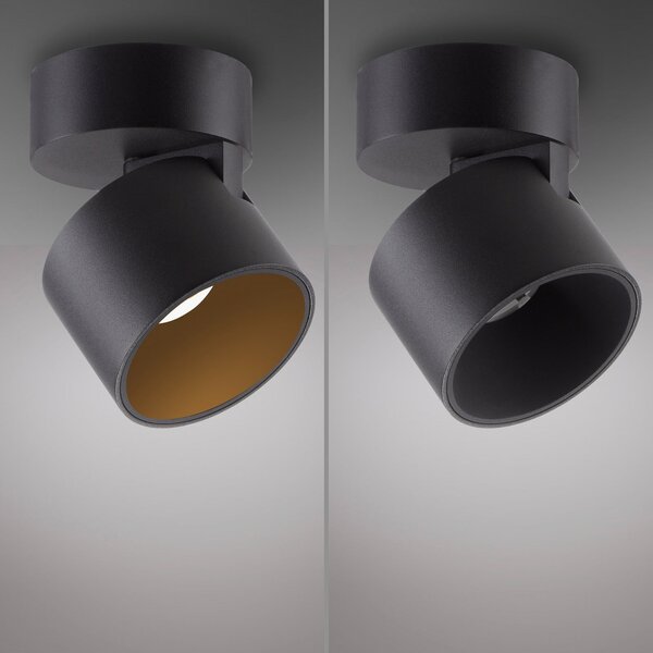 PURE LED σποτ οροφής Cup, μαύρο, Ø 9,5 cm, μέταλλο, ρυθμιζόμενος, Μαύρο, Σαλόνι / τραπεζαρία, Μέταλλο, σύγχρονο
