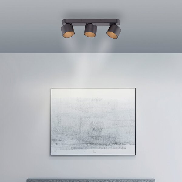 PURE LED σποτ οροφής Cup, μαύρο, μήκος 56 cm, μεταλλικό, 3 λάμπες, ρυθμιζόμενος, Μαύρο, Σαλόνι / τραπεζαρία, Μέταλλο, σύγχρονο