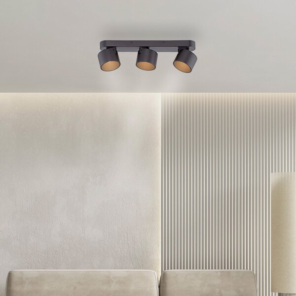 PURE LED σποτ οροφής Cup, μαύρο, μήκος 56 cm, μεταλλικό, 3 λάμπες, ρυθμιζόμενος, Μαύρο, Σαλόνι / τραπεζαρία, Μέταλλο, σύγχρονο