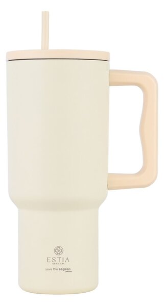 Κούπα Θερμός Με Λαβή & Καλαμάκι 900ml Estia Save The Aegean Tumbler Lily White 01-32128
