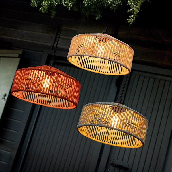 Newgarden Κρεμαστό φωτιστικό Calabardina, λευκό, σχοινί, Ø30cm, IP44, ρυθμιζόμενος, Λευκό, Ύφασμα / Κλωστοϋφαντουργία, Σκανδιναβικό