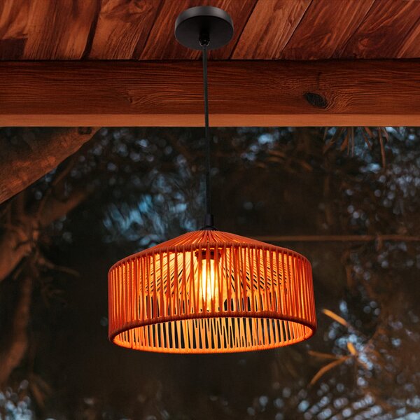 Newgarden Κρεμαστό φωτιστικό Calabardina, καφέ, σχοινί, Ø30cm, IP44, ρυθμιζόμενος, Καφέ / Σκουριάς, Ύφασμα / Κλωστοϋφαντουργία, Σκανδιναβικό