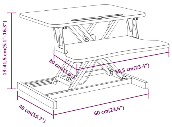 VidaXL Σταθμός Εργασίας Ρυθμιζόμενος 60x40x(13-41,5) εκ. Ατσάλι & Ξύλο