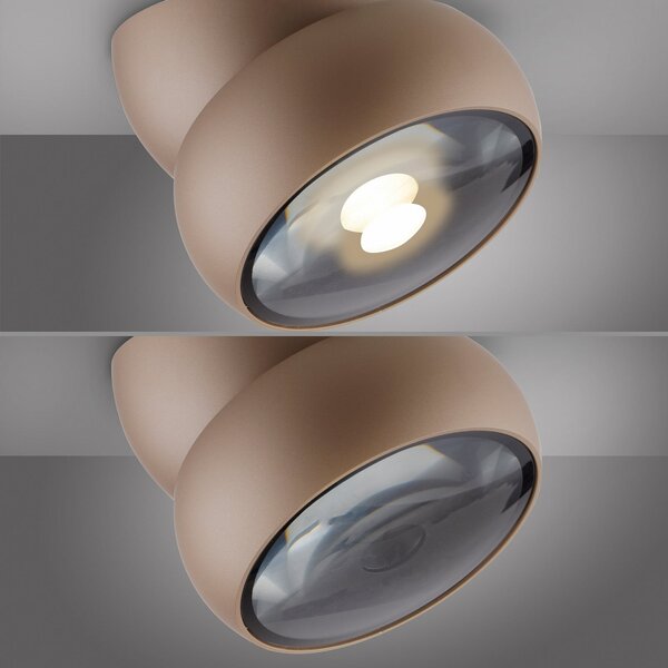 PURE LED σποτ οροφής Move, Ø 12 cm, χρώμα μπρούντζου, μέταλλο/γυαλί, ρυθμιζόμενος, Μπρούτζινο / Αντικέ ορείχαλκου, Σαλόνι / τραπεζαρία, Μέταλλο, σύγχρονο