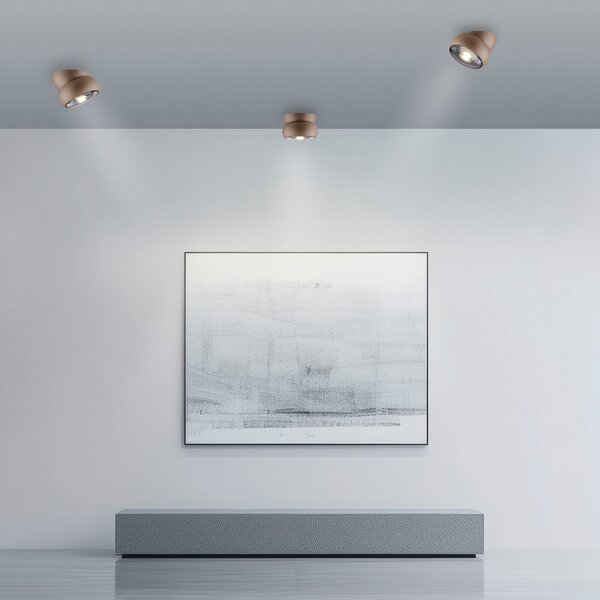 PURE LED σποτ οροφής Move, Ø 12 cm, χρώμα μπρούντζου, μέταλλο/γυαλί, ρυθμιζόμενος, Μπρούτζινο / Αντικέ ορείχαλκου, Σαλόνι / τραπεζαρία, Μέταλλο, σύγχρονο