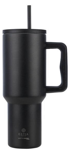 Κούπα Θερμός Με Λαβή & Καλαμάκι 1.2lt Estia Save The Aegean Tumbler Midnight Black 01-32180