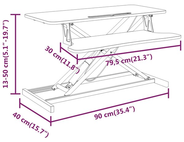 VidaXL Σταθμός Εργασίας Ρυθμιζόμενος 90x40x(13-50) εκ. Ατσάλι&Επ. Ξύλο