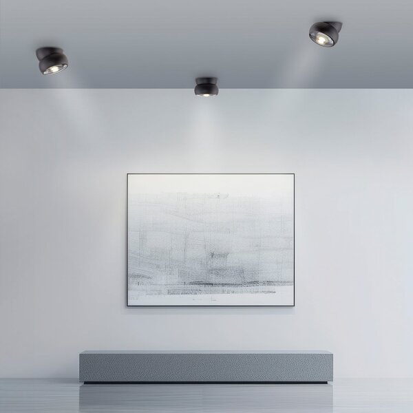 PURE LED-Deckenspot Move, μαύρο, Ø 12 cm, μέταλλο/γυαλί, ρυθμιζόμενος, Μαύρο, Σαλόνι / τραπεζαρία, Μέταλλο, σύγχρονο