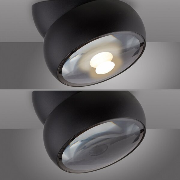 PURE LED-Deckenspot Move, μαύρο, Ø 12 cm, μέταλλο/γυαλί, ρυθμιζόμενος, Μαύρο, Σαλόνι / τραπεζαρία, Μέταλλο, σύγχρονο