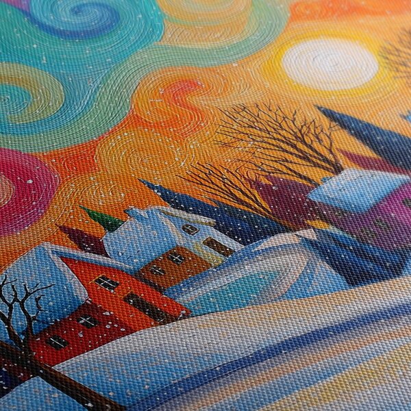 Πίνακας σε καμβά χριστουγεννιάτικο παραμύθι με πολύχρωμα σπίτια