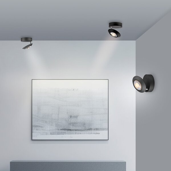 PURE LED φωτιστικό οροφής Oculis, μαύρο, Ø 15 cm, σίδερο/γυαλί, ρυθμιζόμενος, Μαύρο, Σαλόνι / τραπεζαρία, Μέταλλο, σύγχρονο