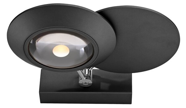 PURE Φωτιστικό τοίχου LED Oculis, μαύρο, 30 cm, σίδερο/γυαλί, 2 φωτιστικά, ρυθμιζόμενος, Μαύρο, Σαλόνι / τραπεζαρία, Μέταλλο, σύγχρονο