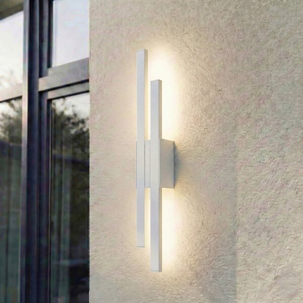 Lindby LED εξωτερικός φωτισμός τοίχου Sakari, λευκό, αλουμίνιο, ύψος 59 cm, Λευκό, Αλουμίνιο, σύγχρονο