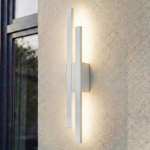 Lindby LED εξωτερικός φωτισμός τοίχου Sakari, λευκό, αλουμίνιο, ύψος 59 cm, Λευκό, Αλουμίνιο, σύγχρονο