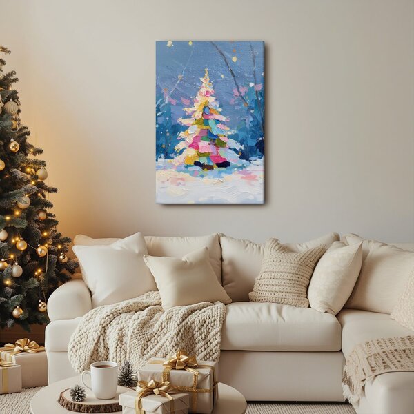 Πίνακας σε καμβά γιορτινή νύχτα με πολύχρωμο δέντρο