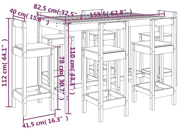 VidaXL Σετ Επίπλων Μπαρ Κήπου 7 Τεμαχίων Γκρι από Μασίφ Ξύλο Πεύκου
