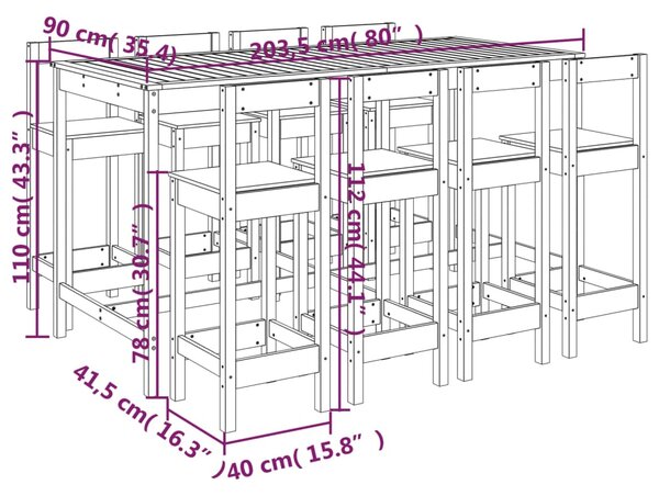 VidaXL Έπιπλα Μπαρ Κήπου Σετ 9 Τεμαχίων Γκρι από Μασίφ Ξύλο Πεύκου