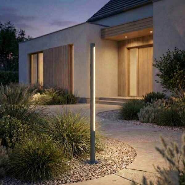 Lindby LED φωτιστικό διαδρόμου Liravel, ύψος 115 cm, ανθρακί, IP65, Μαύρο, Αλουμίνιο, σύγχρονο