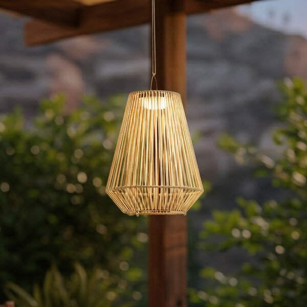 Lindby LED ηλιακή κρεμαστή λάμπα Austas, μπεζ, Ø 32 cm, USB, IP54, ρυθμιζόμενος, Μπεζ, Πλαστικό, σύγχρονο