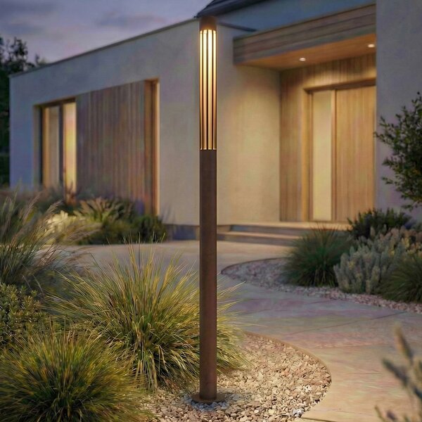 Lindby LED φωτιστικό διαδρόμου Fjorya, ύψος 90 cm, καφέ, IP65, Καφέ / Σκουριάς, Αλουμίνιο, σύγχρονο