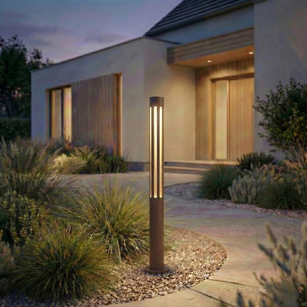 Lindby LED φωτιστικό διαδρόμου Fjorya, ύψος 60 cm, καφέ, IP65, Καφέ / Σκουριάς, Αλουμίνιο, σύγχρονο