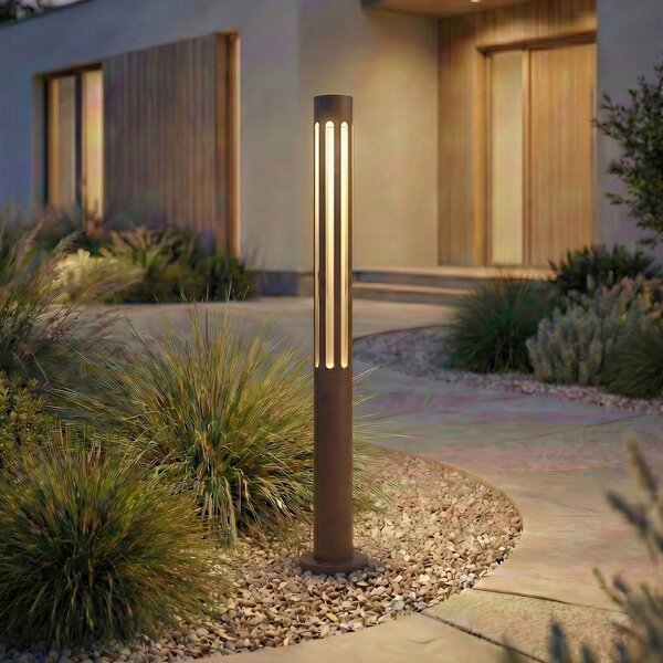 Lindby LED φωτιστικό διαδρόμου Fjorya, ύψος 60 cm, καφέ, IP65, Καφέ / Σκουριάς, Αλουμίνιο, σύγχρονο