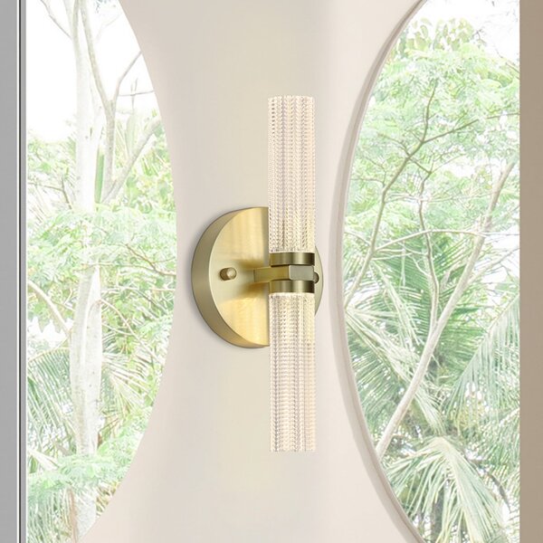 Searchlight LED-Bad-Wandlampe Aberdeen, ύψος 34 cm, χρώμα ορείχαλκου 2-flg., ρυθμιζόμενος, Χρυσό / Ορείχαλκου, Μπάνιο, Μέταλλο