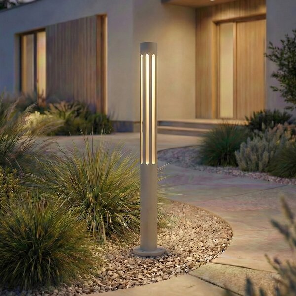 Lindby LED φωτιστικό διαδρόμου Fjorya, ύψος 60 cm, γκρι πέτρα, IP65, Γκρι, Αλουμίνιο, σύγχρονο