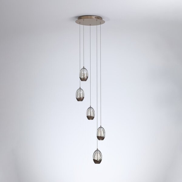 Searchlight Κρεμαστό φωτιστικό LED Seeds, Ø 30 cm, κρεμ, γυαλί, 5 φτερά., ρυθμιζόμενος, Μπεζ, Σαλόνι / τραπεζαρία, Γυαλί