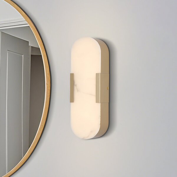 Searchlight LED φωτιστικό τοίχου μπάνιου Opaline ύψος 35 cm χρυσό χρώμα μέταλλο/ρητίνη, ρυθμιζόμενος, Χρυσό / Ορείχαλκου, Μπάνιο, Μέταλλο