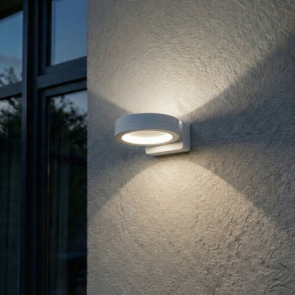 Lindby LED εξωτερικός φωτιστικός τοίχου Selviro, λευκός, Ø 20 cm, IP65, Λευκό, Αλουμίνιο, σύγχρονο