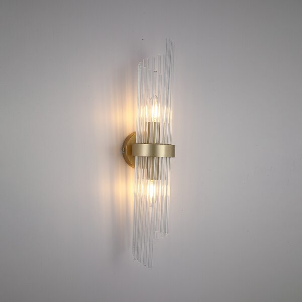 Searchlight Φωτιστικό τοίχου Lara, ύψος 56 cm, χρυσό/διαφανές, γυαλί/μέταλλο, ρυθμιζόμενος, Χρυσό / Ορείχαλκου, Σαλόνι / τραπεζαρία, Γυαλί