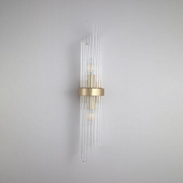 Searchlight Φωτιστικό τοίχου Lara, ύψος 56 cm, χρυσό/διαφανές, γυαλί/μέταλλο, ρυθμιζόμενος, Χρυσό / Ορείχαλκου, Σαλόνι / τραπεζαρία, Γυαλί
