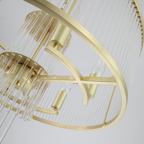 Searchlight Κρεμαστό φωτιστικό Lara, Ø 55 cm, χρυσό/διαφανές, γυαλί/μέταλλο, ρυθμιζόμενος, Χρυσό / Ορείχαλκου, Σαλόνι / τραπεζαρία, Γυαλί