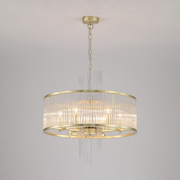 Searchlight Κρεμαστό φωτιστικό Lara, Ø 55 cm, χρυσό/διαφανές, γυαλί/μέταλλο, ρυθμιζόμενος, Χρυσό / Ορείχαλκου, Σαλόνι / τραπεζαρία, Γυαλί