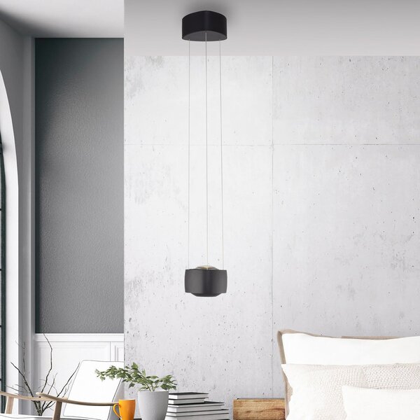Paul Neuhaus LED κρεμαστό φωτιστικό Q-Stretto, μαύρο, Ø 14,5cm, ρυθμιζόμενος, Μαύρο, Σαλόνι / τραπεζαρία, Μέταλλο, σύγχρονο