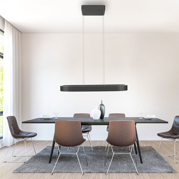 Paul Neuhaus LED κρεμαστό φωτιστικό Q-Stretto, μαύρο, 86,8cm, ρυθμιζόμενος, Μαύρο, Σαλόνι / τραπεζαρία, Μέταλλο, σύγχρονο