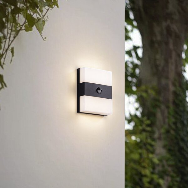 PRIOS LED εξωτερικός φωτισμός τοίχου Teekon, ανθρακί, αισθητήρας, IP44, Μαύρο, Ανοξείδωτος χάλυβας, σύγχρονο