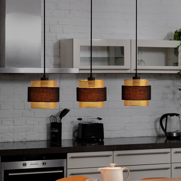 OSRAM Κρεμαστό φωτιστικό Decor Hornet, 3 φλόγες, μαύρο/χρυσό, ρυθμιζόμενος, Μαύρο, Σαλόνι / τραπεζαρία, Ύφασμα / Κλωστοϋφαντουργία, σύγχρονο