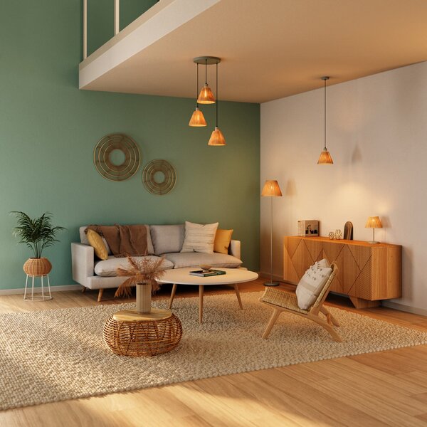 OSRAM Κρεμαστό φωτιστικό Decor Raffia, 3-φωτεινές στρογγυλές, λινάτσα, φυσικό, ρυθμιζόμενος, Καφέ / Σκουριάς, Σαλόνι / τραπεζαρία, Άλλα υλικά, Εξοχική κατοικία / Ρουστίκ