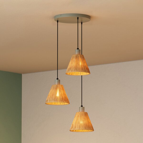 OSRAM Κρεμαστό φωτιστικό Decor Raffia, 3-φωτεινές στρογγυλές, λινάτσα, φυσικό, ρυθμιζόμενος, Καφέ / Σκουριάς, Σαλόνι / τραπεζαρία, Άλλα υλικά, Εξοχική κατοικία / Ρουστίκ
