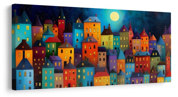 Πίνακας σε καμβά πόλη στο νυχτερινό φως
