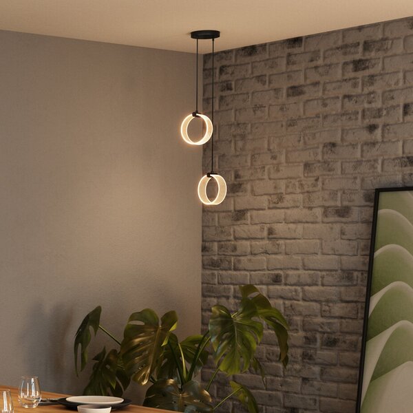 OSRAM LED κρεμαστό φωτιστικό Decor Circle, 2-φωτιστικά, CCT, μαύρο, Μαύρο, Σαλόνι / τραπεζαρία, Πλαστικό, σύγχρονο