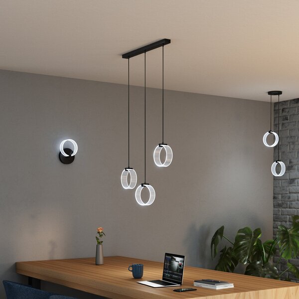 OSRAM LED κρεμαστή λάμπα Decor Circle, 3-φωτιστικά, CCT, μαύρο, Μαύρο, Σαλόνι / τραπεζαρία, Πλαστικό, σύγχρονο
