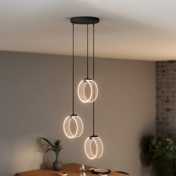 OSRAM LED κρεμαστή λάμπα Decor Circle, 3 φώτα, στρογγυλή, CCT, μαύρη, Μαύρο, Σαλόνι / τραπεζαρία, Πλαστικό, σύγχρονο