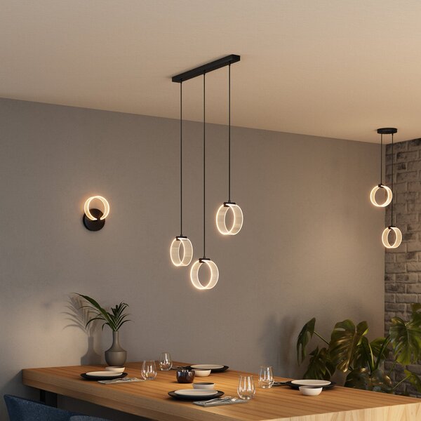 OSRAM LED κρεμαστή λάμπα Decor Circle, 3-φωτιστικά, CCT, μαύρο, Μαύρο, Σαλόνι / τραπεζαρία, Πλαστικό, σύγχρονο